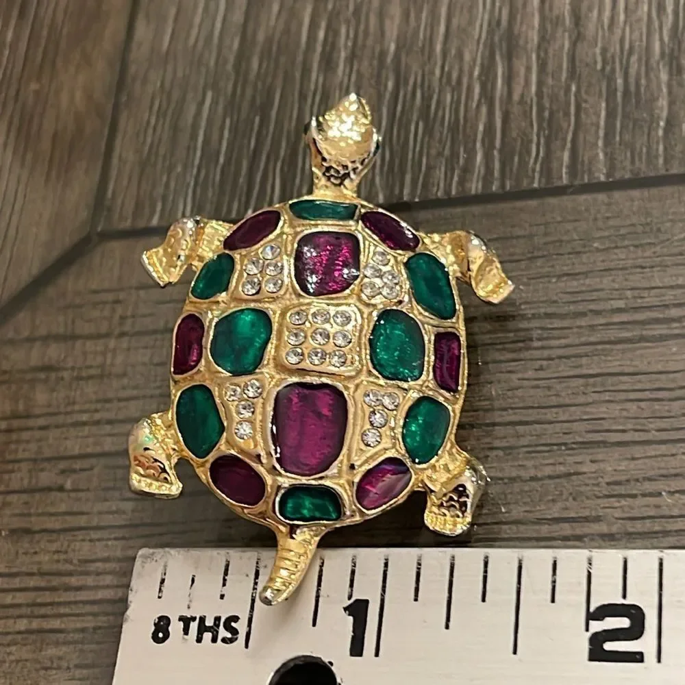 Vintage Gold-tone Rhinestone & Enamel Turtle Pin